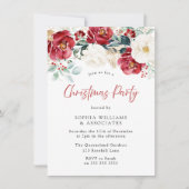 ワインレッドの花柄オフィス用クリスマスパーティー 招待状 (正面)