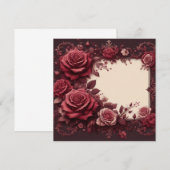 ワインレッドの花柄ブランクカードテンプレート招待状 招待状 (正面/裏面)