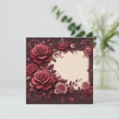 ワインレッドの花柄ブランクカードテンプレート招待状 招待状 (スタンド正面)
