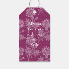 ワインレッドの花柄レースのブライズシャワー ギフトタグ