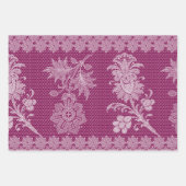 ワインレッドの花柄レースの結婚前お披露目パーティー ラッピングペーパーシート (正面3)