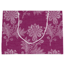 ワインレッドの花柄レース ブライダルシャワー ラージペーパーバッグ