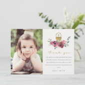 ワインレッドの花柄写真　ファーストホーリーコミューン サンキューカード (スタンド正面)