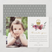 ワインレッドの花柄写真　ファーストホーリーコミューン サンキューカード (正面/裏面)