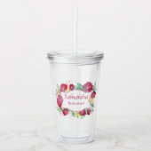 ワインレッドの花柄水彩ウェディングドレスの仲間 アクリルタンブラー (正面)