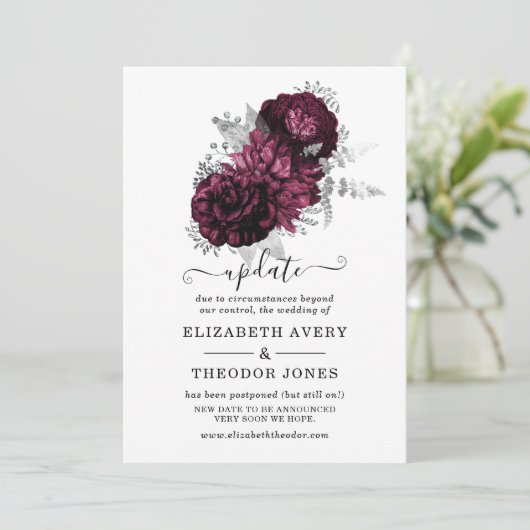 ワインレッドの花柄 ウェディング アップデート 招待状 (スタンド正面)