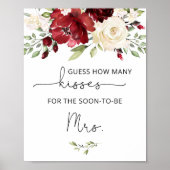 ワインレッドの花柄　キスの数　ブライダルシャワーゲーム ポスター (正面)