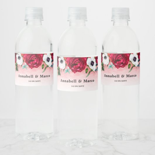 ワインレッドの花柄 ペットボトルラベル (ボトル)
