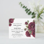 ワインレッドの花柄 安く済む結婚式の招待状 ポストカード (スタンド正面)