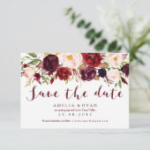 ワインレッドの花柄 Save the Date カード (スタンド正面)