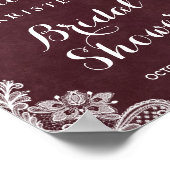 ワインレッドの花飾りとレースのプリンセスシャワー看板 ポスター (角)