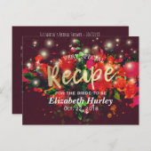ワインレッドの花飾り付きストリングライト ブライダルシャワーレシピ インビテーションポストカード (正面/裏面)
