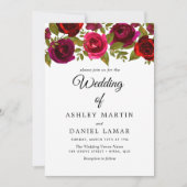 ワインレッドの花 エレガントな結婚式の招待状 招待状 (正面)