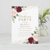 ワインレッドの花 オフィス ファミリー クリスマス パーティー 招待状 (スタンド正面)