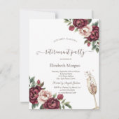 ワインレッドの花、シャンパングラスの退職 招待状 (正面)