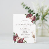 ワインレッドの花、シャンパングラスの退職 招待状 (スタンド正面)