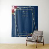 ワインレッドの花 ネイビー ゴールドフレーム ブッシュピンク タペストリー (インサイチュ)