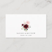 ワインレッドの花、ピンクの花、グリーン、結婚式 プレイスカード (裏面)