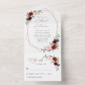 ワインレッドの花、ピンクの花、スイート16 オールインワン招待状 (内側)