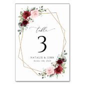ワインレッドの花、ピンクの花、テーブルナンバー テーブルナンバー (裏面)