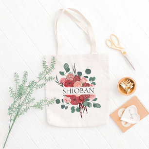 ワインレッドの花 ブライドメイド オーダーメイド名 トートバッグ