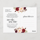 ワインレッドの花、ブラック、結婚前お祝い延期 ポストカード (裏面)