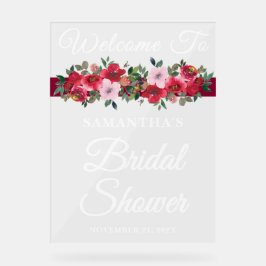 ワインレッドの花 秋のブライダルシャワー ウェルカム アクリルサイン