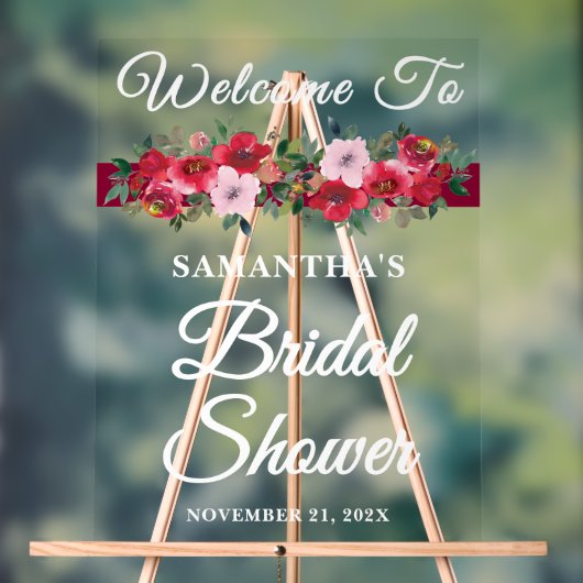 ワインレッドの花 秋のブライダルシャワー ウェルカム アクリルサイン (ニュートラル)