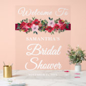 ワインレッドの花 秋のブライダルシャワー ウェルカム アクリルサイン (ウェディング)