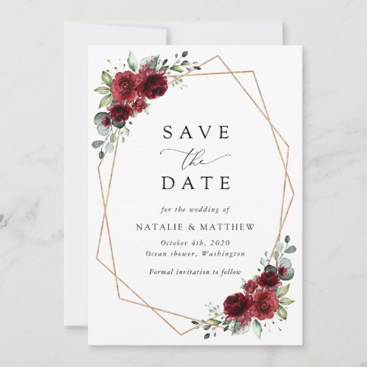 ワインレッドの花, 赤い花, フラワーのウェディング セーブザデート (正面)
