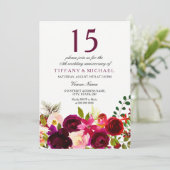 ワインレッドの花 15周年結婚記念日招待状 招待状 (スタンド正面)