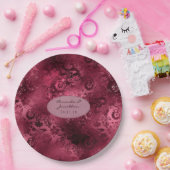 ワインレッドの豪華な箔グリッター ダマスク ウェディング ペーパープレート (パーティー)