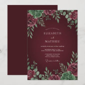 ワインレッドの貴族的な冬の結婚式 招待状 (正面/裏面)