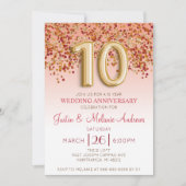 ワインレッドの輝き10周年記念結婚式招待状 招待状 (正面)