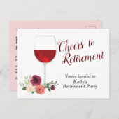 ワインレッドの退職パーティー招待状 インビテーションポストカード (正面/裏面)