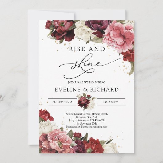 ワインレッドの頬染めのような淡い紫がかったピンクの芍薬が輝き満ち溢れる 招待状 (正面)