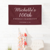 ワインレッドの100歳の誕生日パーティーバナー 横断幕 (インサイチュ)