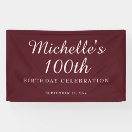 ワインレッドの100歳の誕生日パーティーバナー 横断幕
