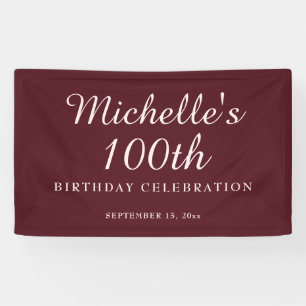 ワインレッドの100歳の誕生日パーティーバナー 横断幕
