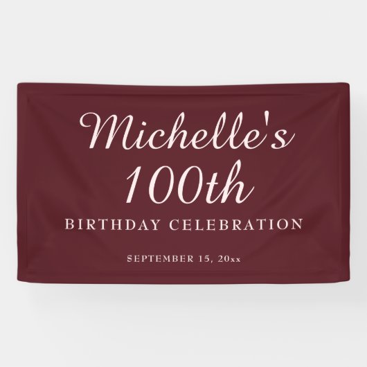 ワインレッドの100歳の誕生日パーティーバナー 横断幕 (横)