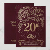 ワインレッドの20周年記念カード 招待状 (正面/裏面)