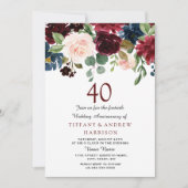 ワインレッドの40周年結婚記念日招待状 招待状 (正面)