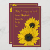 ワインレッドイエローひまわり結婚式招待状 招待状 (正面/裏面)