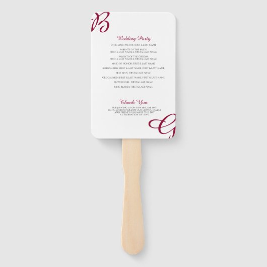 ワインレッドイニシャルオータムフォールウェディングプログラム ハンドファン (裏面)