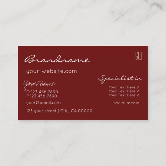 ワインレッドエレガントシックグリッタースターズウィズモノグラム 名刺 (裏面)