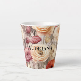 ワインレッドクリームの春の花 カフェラテマグ