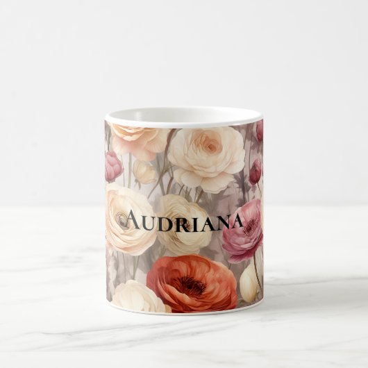 ワインレッドクリームの春の花 コーヒーマグカップ (中央)