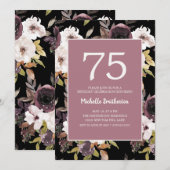 ワインレッドクリームフラワー 75歳の誕生日 招待状 (正面/裏面)