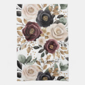 ワインレッドクリームブラックフラワル キッチンタオル (縦)