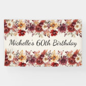 ワインレッドクリーム水彩フラワー60歳の誕生日 横断幕 (横)